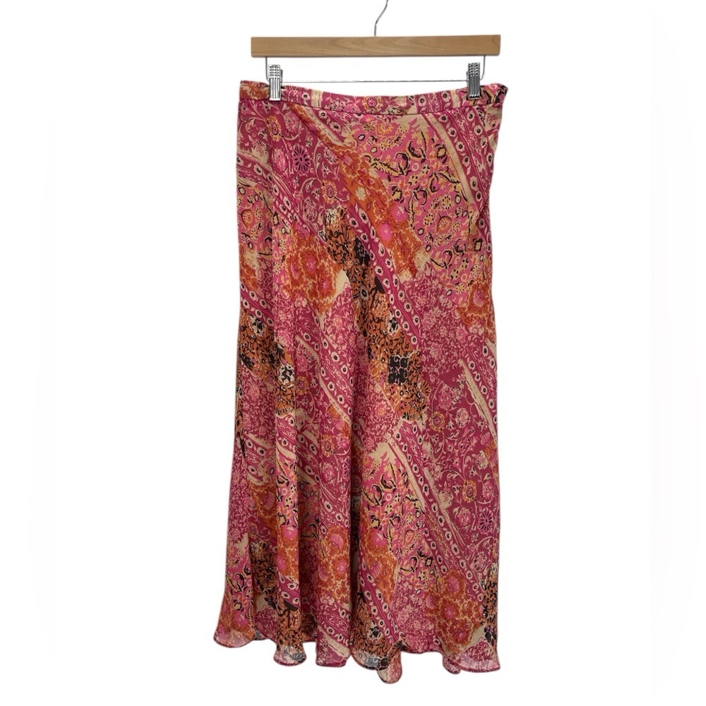 Napa Valley Paisley Midi Skirt Pink Orange Vintage Y2K Whimsical Fae Fairy Sz 12
